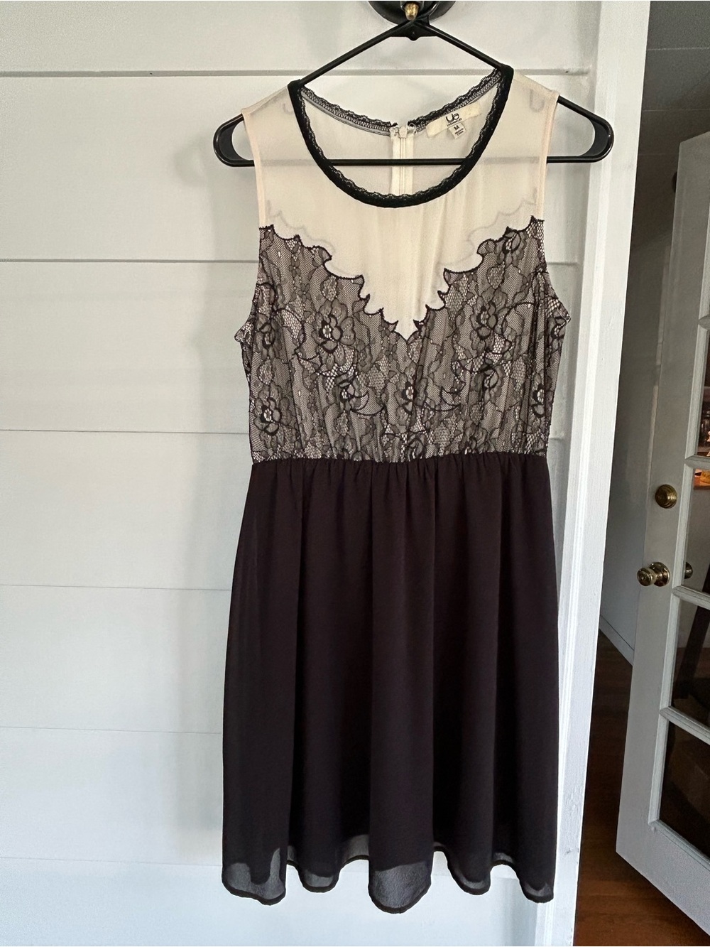 Ya Los Angeles Cream and Black Lace Chiffon Mini Dress